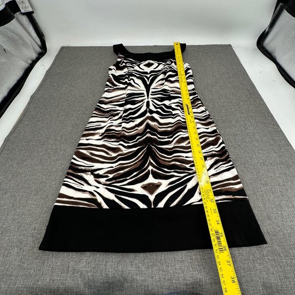 Connected Apparel Zebra Dress Sz 10 Sleeveless Boat Neck Black Brown Off White - Picture 5 of 13